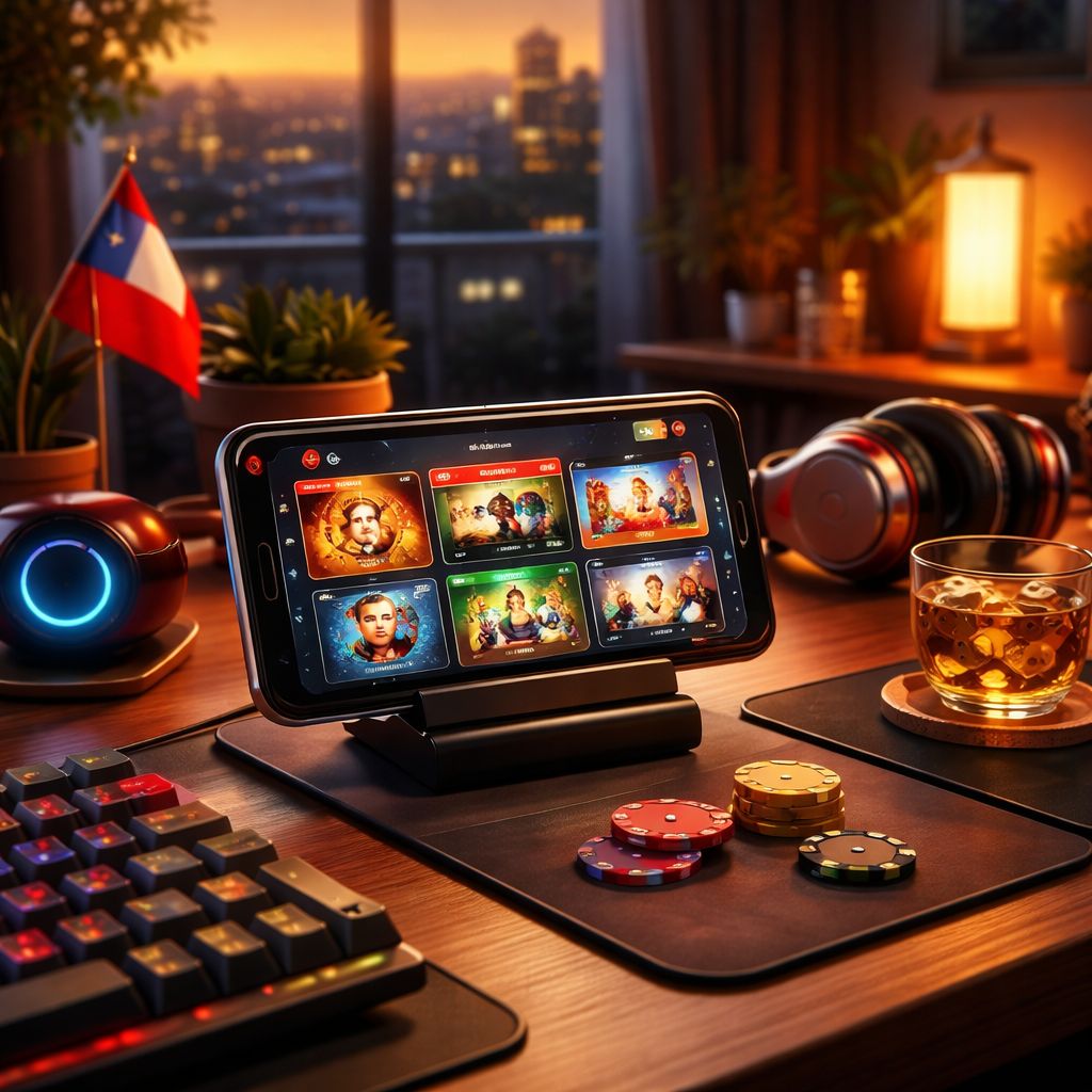 Sesión de juego móvil con la plataforma CashWin77 en un entorno chileno elegante