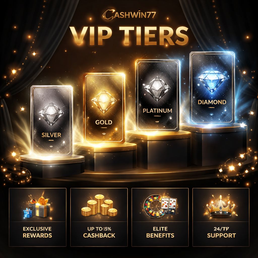 Vista estilizada del recorrido de recompensas VIP de CashWin77 con progresión de niveles, beneficios premium y ventajas para jugadores en Chile.