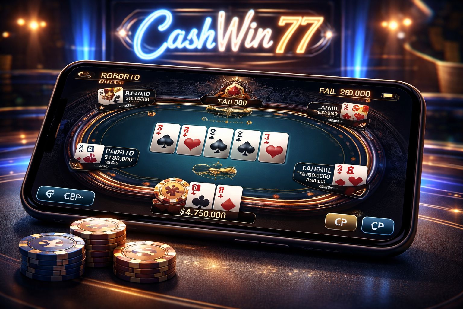 Mesas y torneos de póker CashWin77 para jugadores en Chile